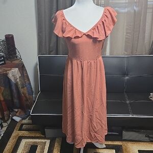 SHEIN Coral Ruffle Midi Dress